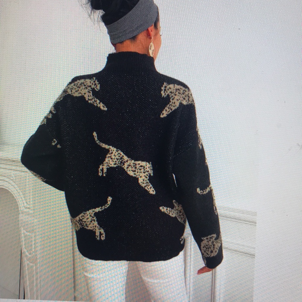 Leopard Print Black Sweater - Picture 2 of 6